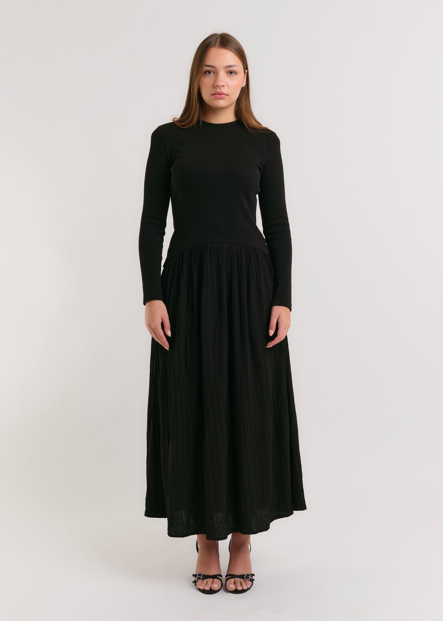 CRINKLED SKIRT MAXI DRESS