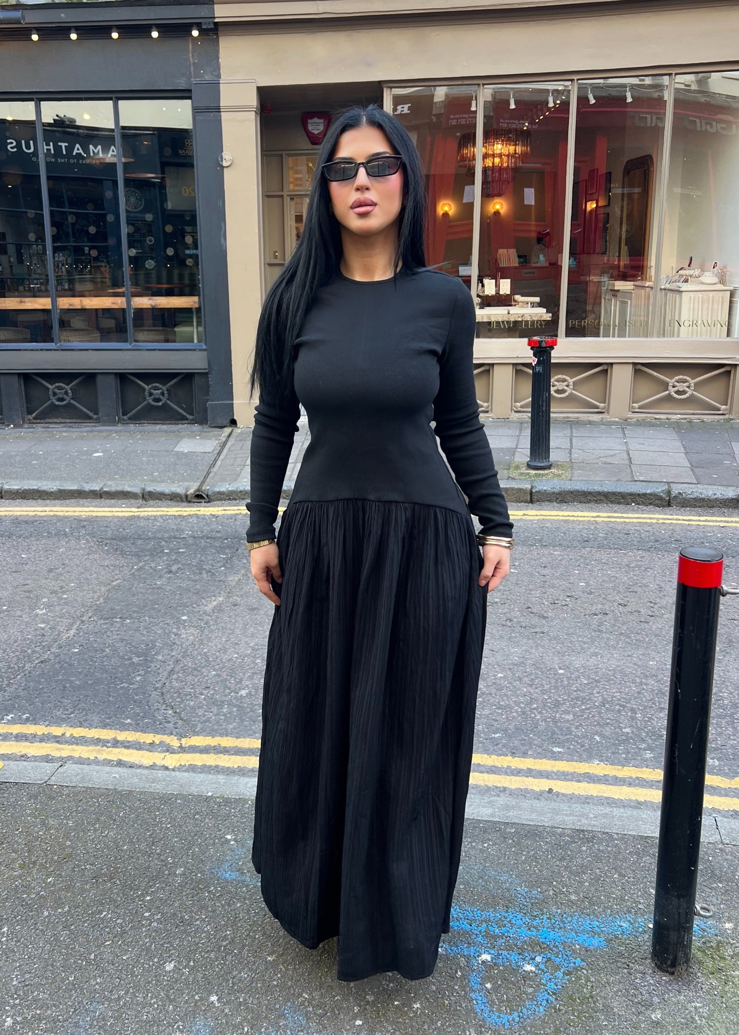 CRINKLED SKIRT MAXI DRESS