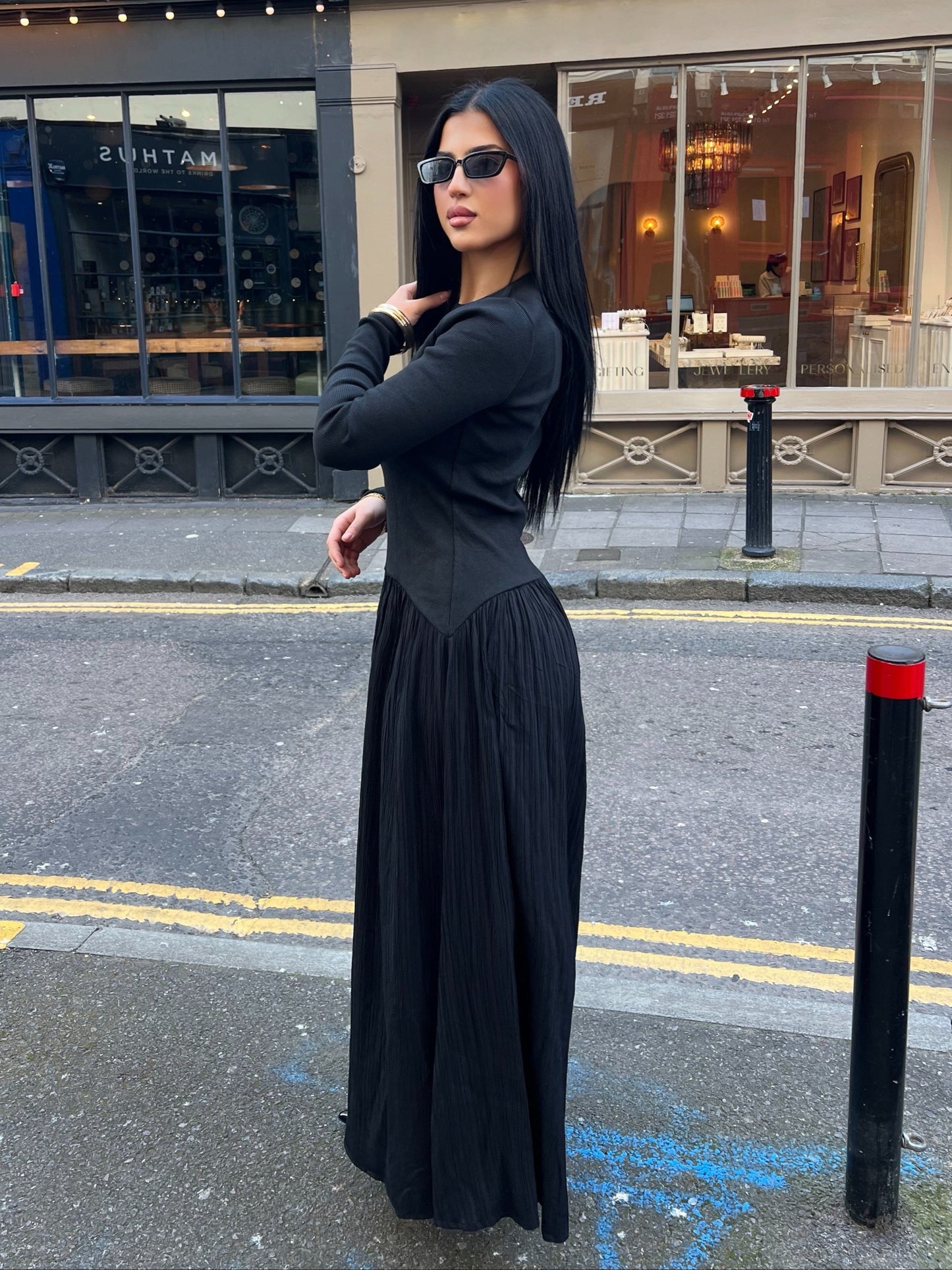 CRINKLED SKIRT MAXI DRESS